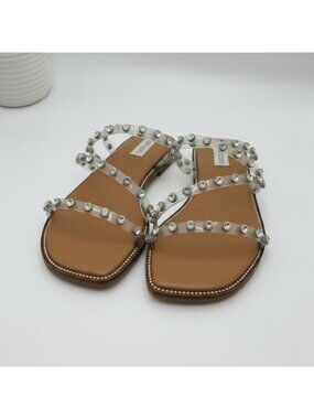 Steve Madden Womens Size 10 Clear Rhinestone Flat Sandals Square Toe Resort Wear